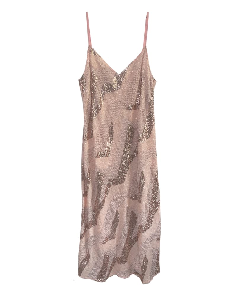 Front of a size 1 Beaded Cabaret Slip Dress - Champagne in Champagne by BAACAL. | dia_product_style_image_id:347119